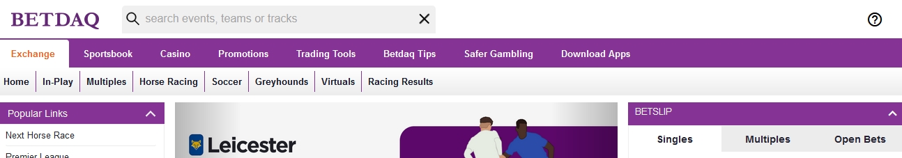 Banner atas laman web BETDAQ Exchange